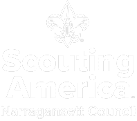 Scout emblem, footer, Narragansett Council, Scouting logo, organization branding.